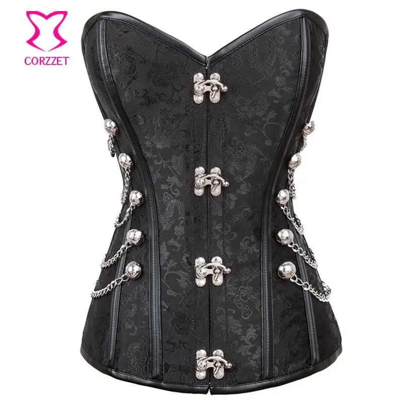 

Black Waist Trainer Corset Spiral Steel Boned Bustier Steampunk Clothing Plus Size 6XL Women Corpetes e espartilhos Corselet