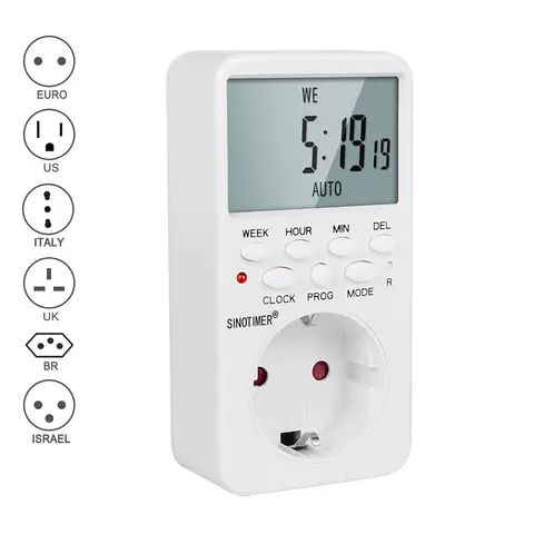 Digital Timer Socket 220V EU UK BR SINOTIMER