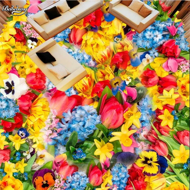 

beibehang High-definition beautiful flowers flowers 3D floor custom large-scale murals pvc wear-resistant waterproof floor