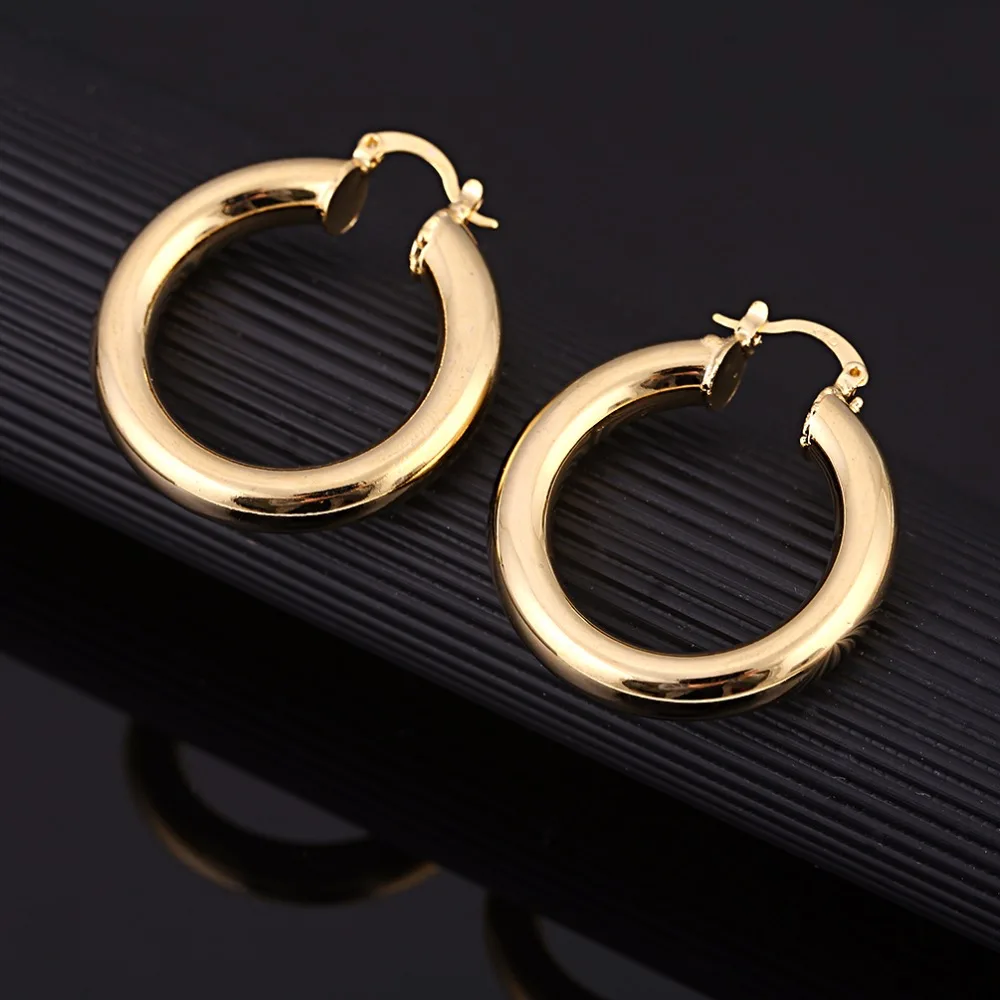 Africa Hoop Glossy Earrings for Women Gold Color Copper Round Earrings Ethiopian Nigeria Congo Arab Gift