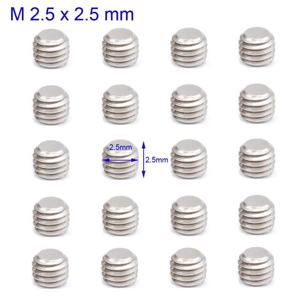 50Pcs M2.5x2.5 #304 Stainless Steel Metric Thread Grub Screws Flat Point Hexagon Socket Set Screws Headless,Auto button buckle