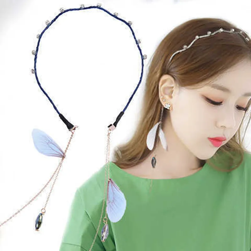 Tassel Earring Hair Bezel Hairbands Sweet Flowers Pearls Hair Hoop Streamer Pandent Headband For Women Girls Hair Accessories