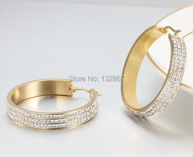 New Arrival Party Style Gift High Quality Latest New Stainless Steel Gold Round Hoop Earring Austrian Crystals Women Gift