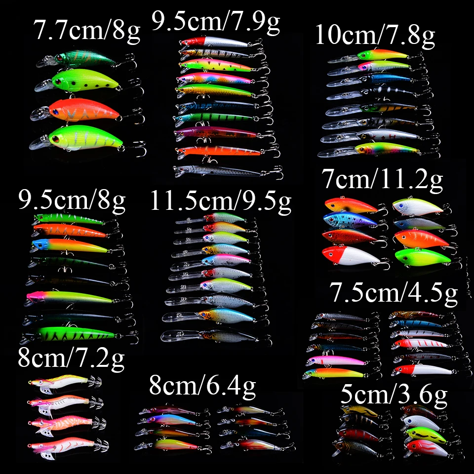 80pcs Mixed 10 Models Artificial High Quality Bait Fishing Lure Minnow VIB Popper Carp Fishing Tackle