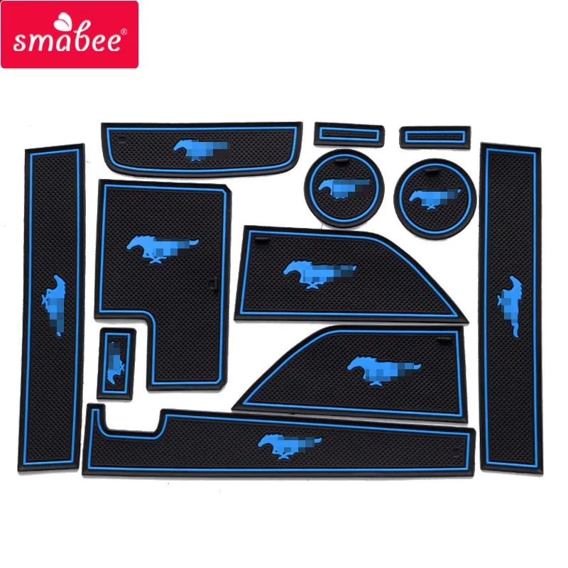 Smabee Gate Slot Mats for Mustang 2015-2018 Interior Accessories Door Pad Cup Holder Dust Mat Non-Slip Car Sticker Left Rudder