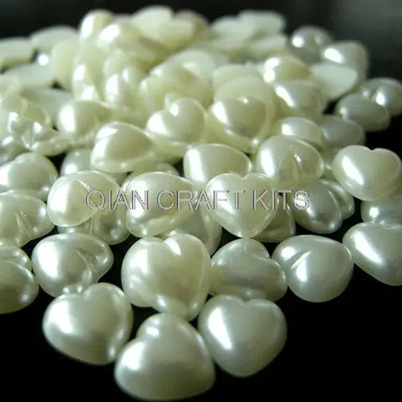 

1200pcs 9mm Heart Pearl Flat Back / Pearlized Heart Faux Pearl Cabochons (CREAM WHITE) nail art