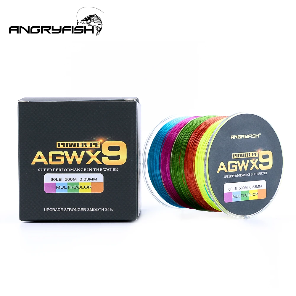 Angryfish 500M 9 nici Super wielokolorowa pleciona żyłka PE Mocna żyłka wędkarska