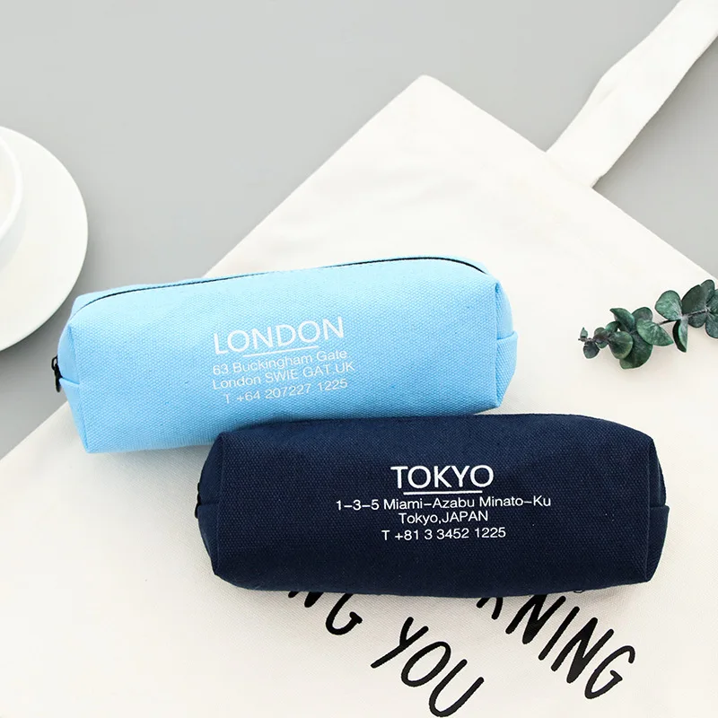かわいいロンドンパリ東京デニム鉛筆ケース学校事務用品ペンポーチ学生文具鉛筆ケース化粧品保存袋