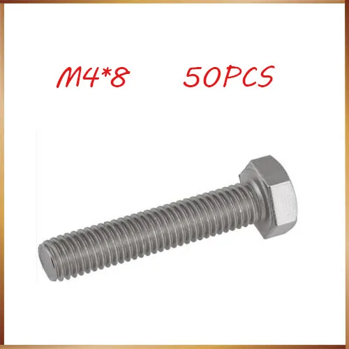 Free shipping50pcs/Lot DIN933\GB5783 M4x8 mm M4*8 mm 304 Stainless Steel hex bolts Outside the hexagonal screw m4 bolts,m4 nails