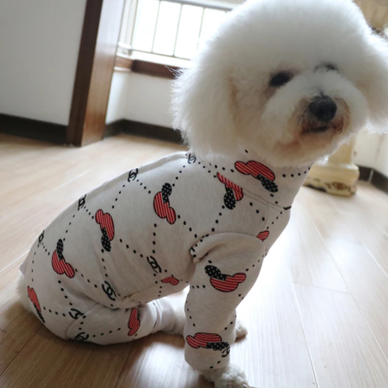 Winter Pet Clothes Dog Printed Jumpsuits For Small Dog Warm Coat Soft Velvet Dog Pajamas Puppy Hoodie Chihuahua Poodle