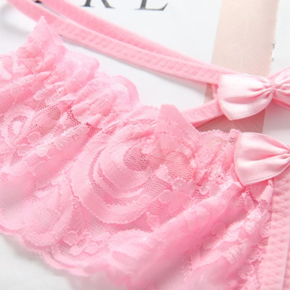 Lencería Sexy para mujer, bragas sin entrepierna, ropa interior con lazos de encaje de flores, lencería exótica, cinturón íntimo de vendaje