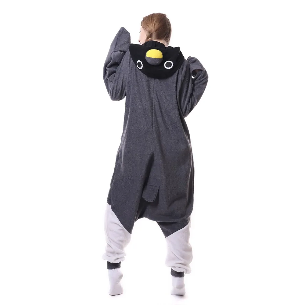 HKSNG ใหม่ผู้ใหญ่สัตว์สีเทาเพนกวิน Onesie Kigurumi ชุดนอนการ์ตูนสีเทาขนแกะเครื่องแต่งกาย Jumpsuits คริสต์มาสของขวัญสำหรับผู้หญิงผู้ชาย