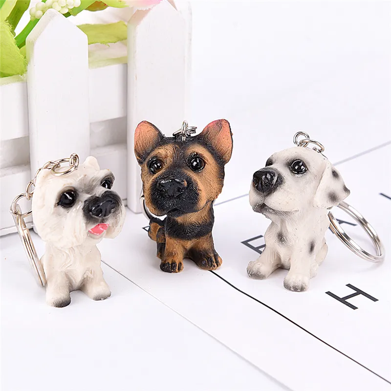 3D Resin Cute Dog Key Chain For Lovers Animal Keyring Key Ring Holder Pom Gift For Women Girl Bag Charms Keychains For Car