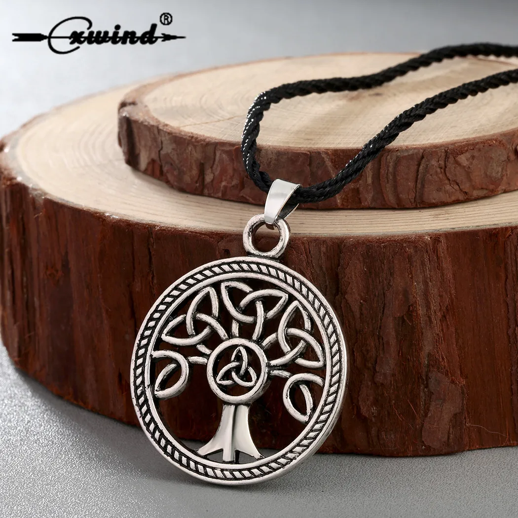 Cxwind Fashion Knot Necklaces Family Tree of Life Round Charm Knot Pendant Necklace Jewelry for Women Men Gift Retro Accessories