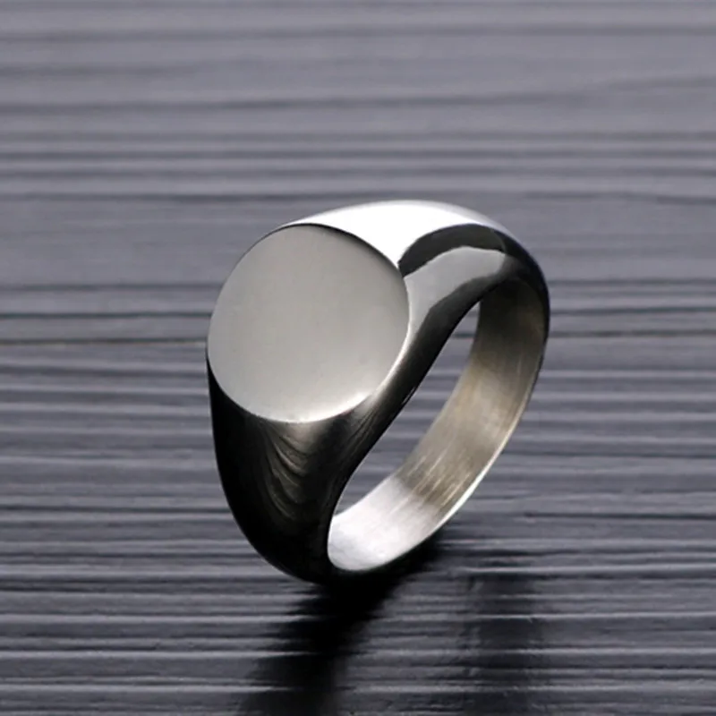 Personalised Stainless Steel Oval Signet Blank Plain Ring Band High Polished Silver Color U.S.Size 8-13