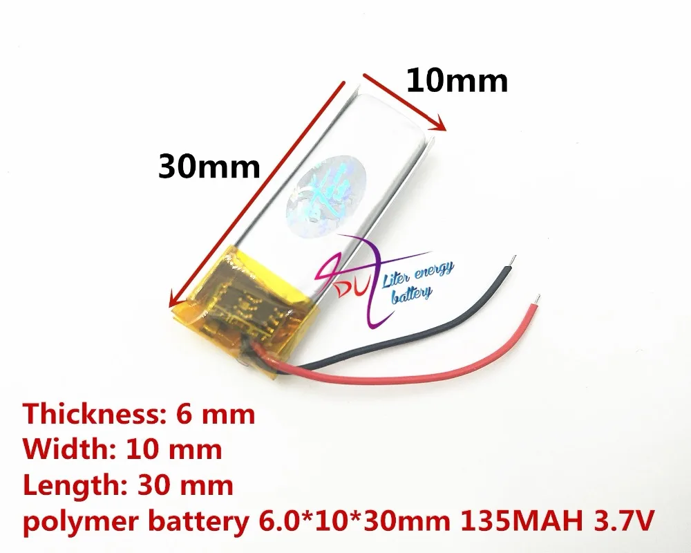 Polymer 601030 3.7V 601230 135mah Bluetooth Bracelet Pen Camera Self Timer lithium battery manufacturers