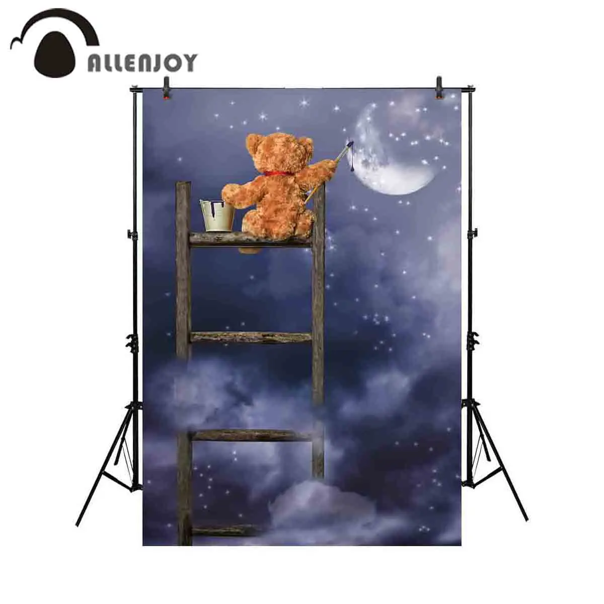 Allenjoy hintergrund für foto studio bär leiter nacht sternen himmel hintergrund photo foto-shooting photobooth stoff