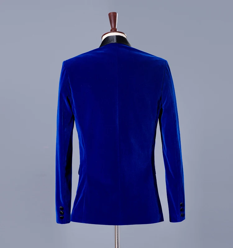 Male Groom Jacket Wedding Coat Blue Slim Blazer Outfit Show For Party Prom Formal Costumes Stage Performance Studio Shooting