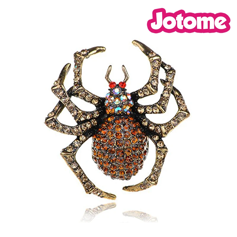 

50mm Classic Gold Metal Tone Light Crystal Rhinestones Spider Bug Brooch Pins for Women & Men Coat