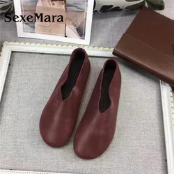 SexeMara 4 Color Women Casual Genuine leather Shoes Retro Style Comfortable soft Cowhide shoes Female Driving Shoes size 34-40