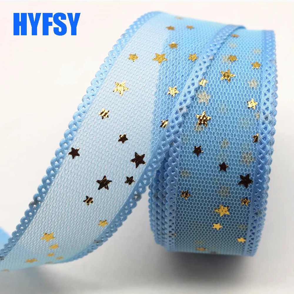 20 Yards 25MM Gold Star Pentacle Lace Ribbon DIY Handmade Material Hair Bows Accessories Colorful Gift Wrapping