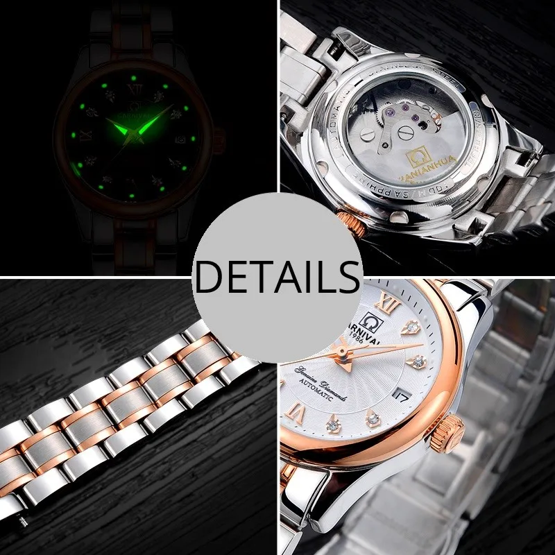 High end Automatic Mechanical Watch Women CARNIVAL Luxury Brand Fashion Ladies Watch 2019 Calendar Luminous Silver Women Watches