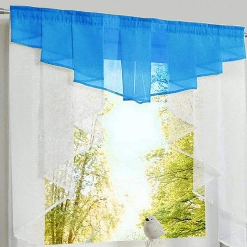 Flying Tulle Kitchen Curtain For Window Balcony Rome Pleated Design Stitching Colors Voile Sheer Drape White Yarn Curtains Short
