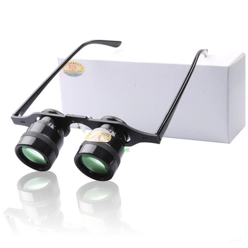 Bijia Fishing Glasses 10X Magnifying Loupe Binoculars Green Film HD Magnifier For Hiking Concert Watching Sport With Box