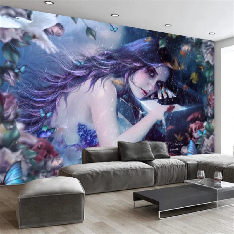 

wellyu Dreamy cartoon long hair beautiful girl tooling wall custom large mural wallpaper papel de parede para quarto