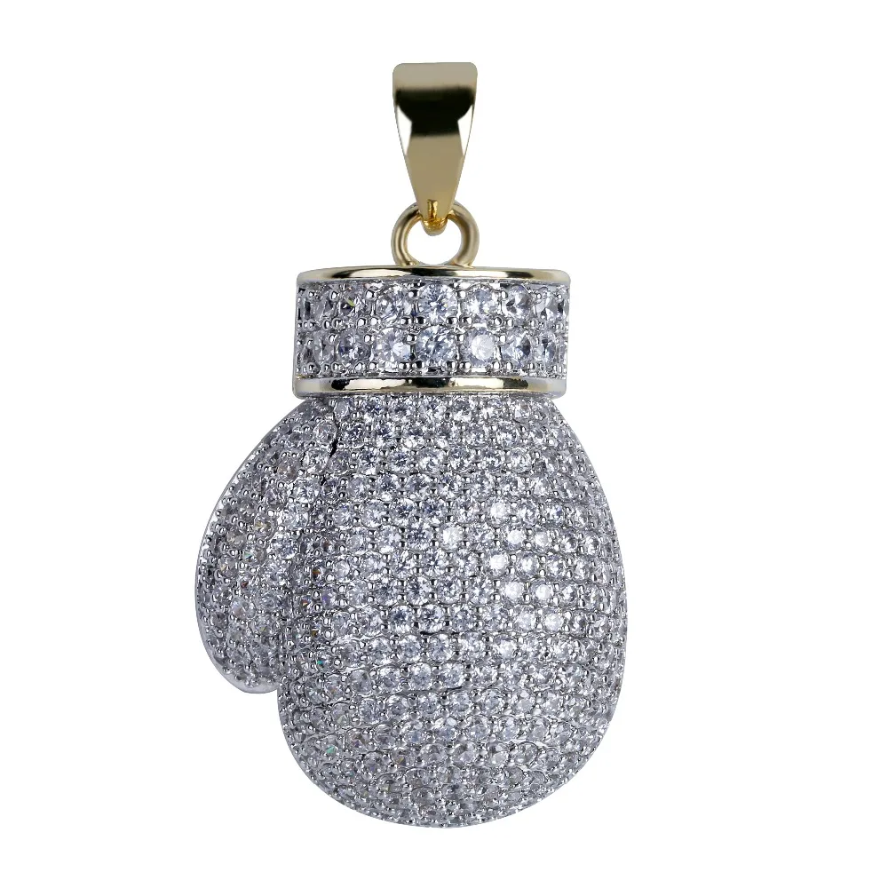 TOPGRILLZ Gold Silver Color Mini Iced Boxing Gloves Necklace Men Iced Out Cubic Zircon Chains Hip Hop/Punk Charms Jewelry Gift