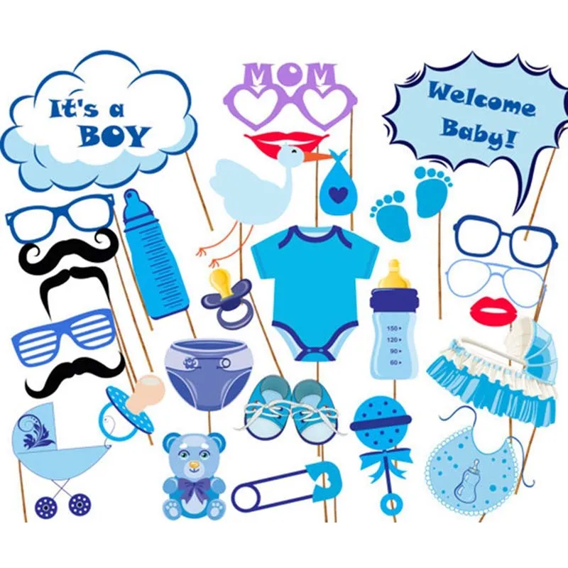 

27Pcs Baby Shower Decoration Newborn Its A Boy Girl Photo Booth Props Birthday Blue Pink Baptism PhotoBooth Party Supplies