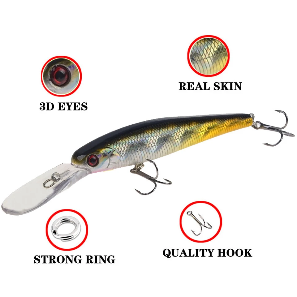 LEOSPORT 1PCS 4 COLORS 12.5cm 14g Hard Fishing Lures Plastic Minnow Crankbaits Treble Hooks Artificial Bait