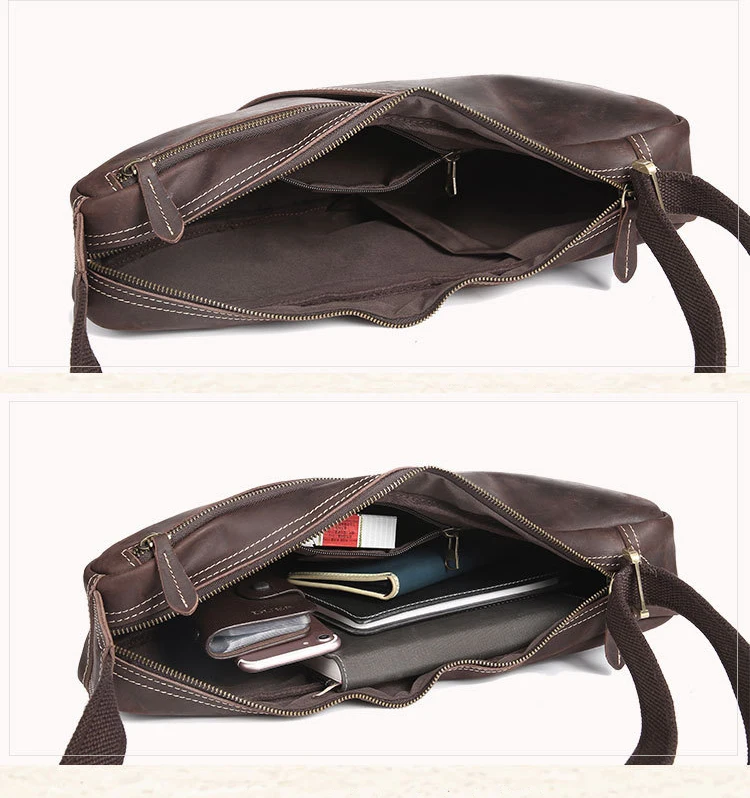 Vintage Fashion Genuine Leather Men Shoulder Bags Crazy Horse Leather Messenger Bags Men crossbody Bag Sling Leisure Bag