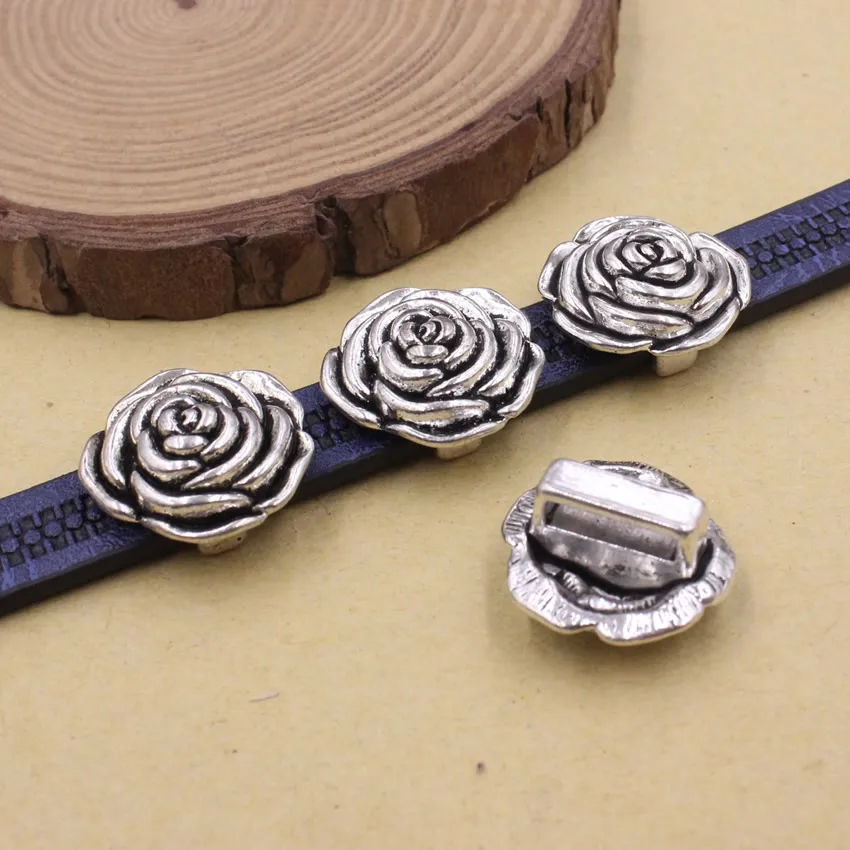 20pcs Fashion Flower Slider Beads For Bracelet Necklace DIY Making Accessories 18x19mm Hole:Approx 2.5x10.5mm K05445