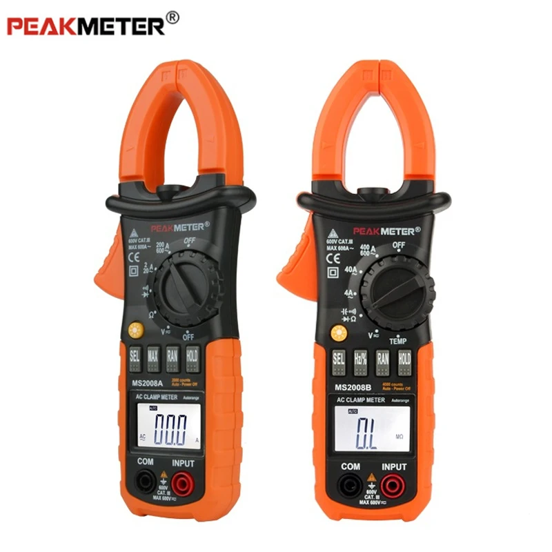 PEAKMETER PM2008A/PM2008B Professional digital AC 600A Clamp meter BackLight Multimetro Clamps Leakage With black bag