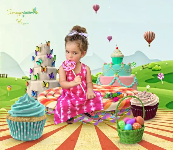 candy land lollipop cupcakes realm nutcracker cake background   Computer print children kids backdrops