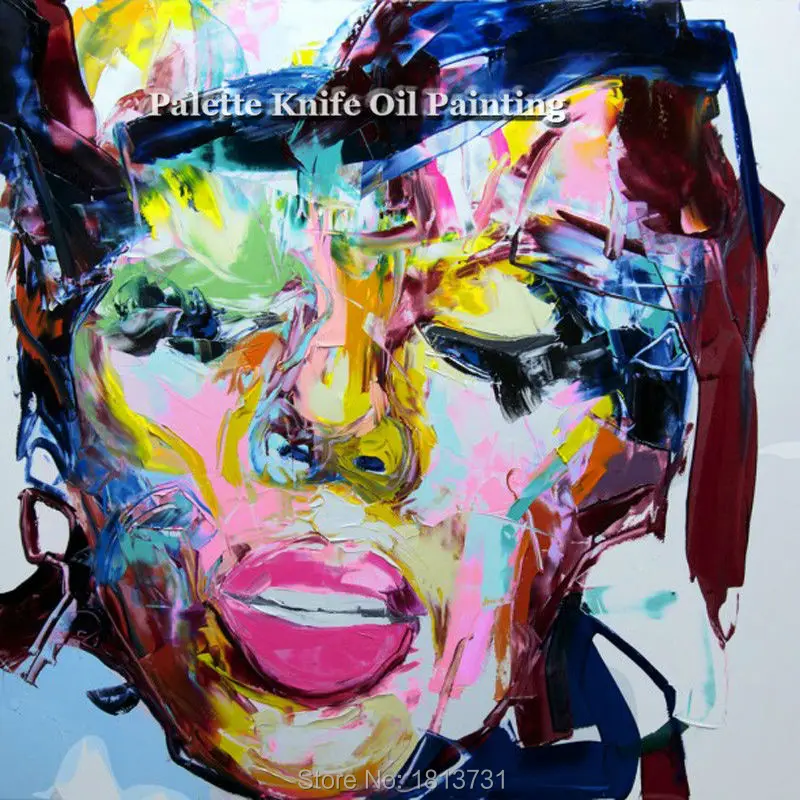 

Hand painted Francoise Nielly Palette knife portrait Face Oil painting Character figure canva wall Art picture15-1