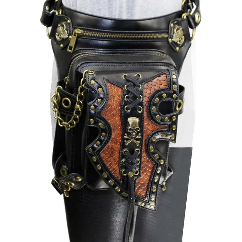 

Corzzet Black&Brown PU Leather Steampunk Rock Waist Bags Burlesque Unisex Gothic Bag Halloween Retro Accessories Corset