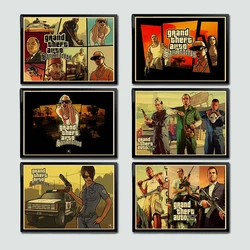 Grand Theft Auto V Game Art Retro Poster Printed GTA 5 Wall Pictures For Living Room Vintage Decorative Wall Painting/Picture