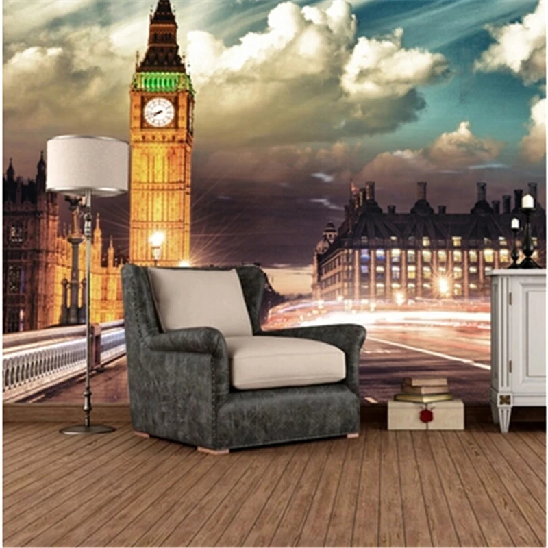 beibehang mural wallpaper European landscape architecture Bar KTV lounge living room, Big Ben in London Night 3d photo wallpaper