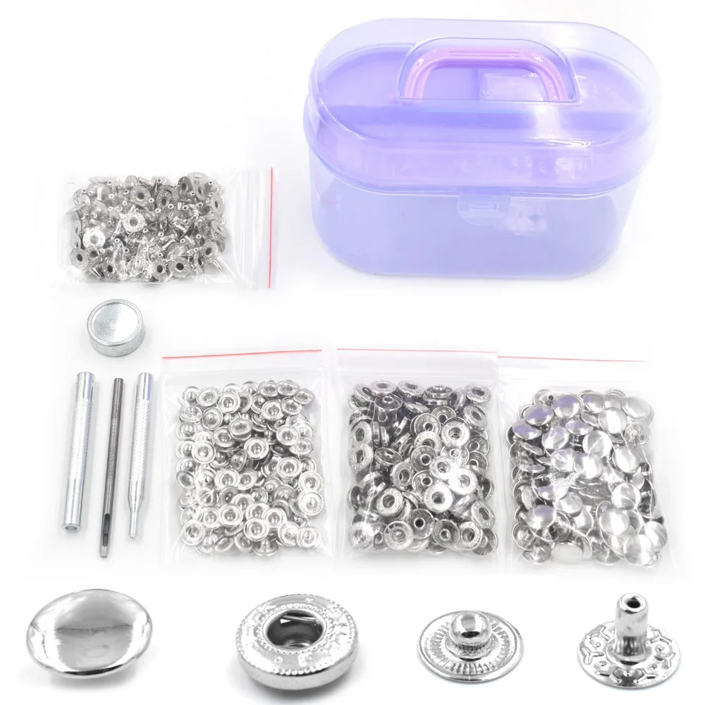 (100 Sets Metal Snaps+ Tools)  8/10/12.5/15 MM Fastener Buttons Rivets Jacket Clothing & Accessories Sewing Repair Buckle