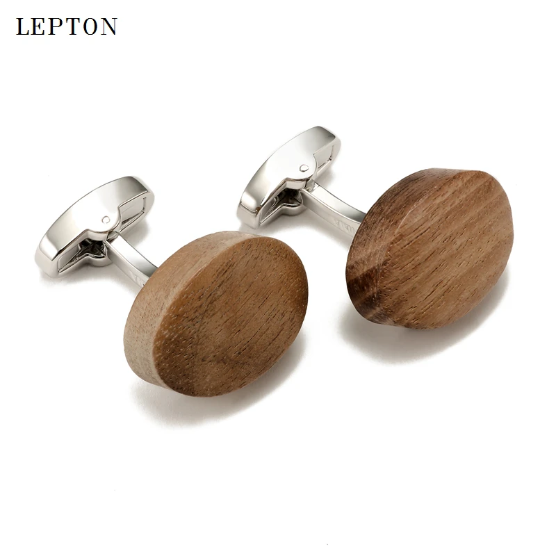 Low-key Luxury Walnut Wood Cufflinks For Mens High Quality Lepton Square & Ellipse walnut Cuff links Men Shirt Cuffs Cufflink