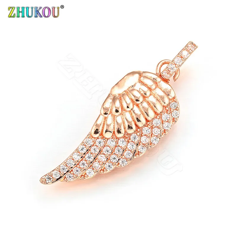 ZHUKOU 13x38mm Best quality angel wings pendant brass metal Charms for Women necklace and earring making Accessories VD412