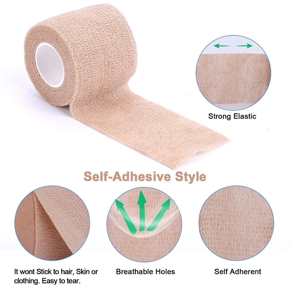 10 Rolls Self-Adhesive Cohesive Wrap Bandage 5cm Width Family Use Elastoplast Waterproof Flexible Sport Stretch Tape