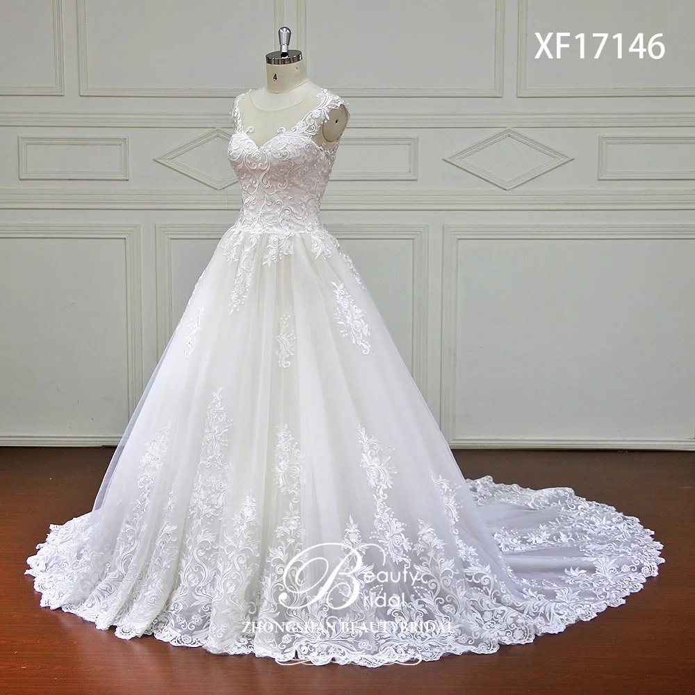 High-end Custom made Lace Ball GownWedding Dress Illusion Sweetehart Court Train Vestido de Noiva Bride Dresse XF17146