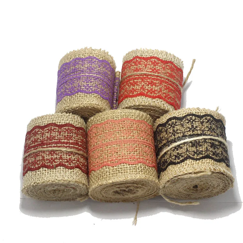 Jute Burlap Natural Hessian Ribbon With Lace Trim Line Roll Jewelry Gift Packing Rustic Party Decor