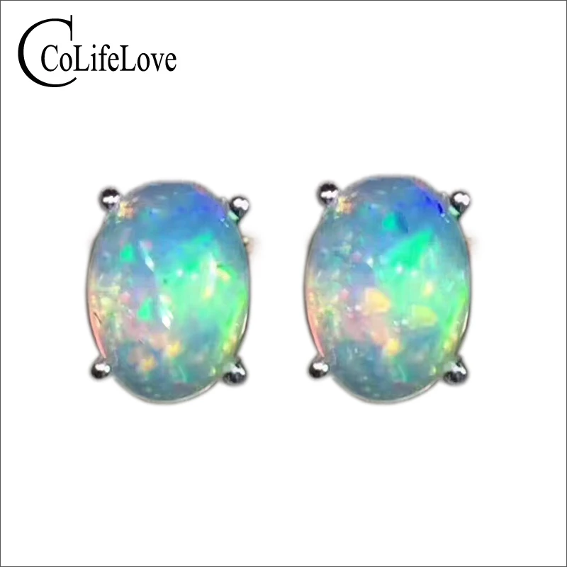 Brilliance opal earrings for evening party natural Australia opal silver stud earrings classic solid 925 silver opal earrings