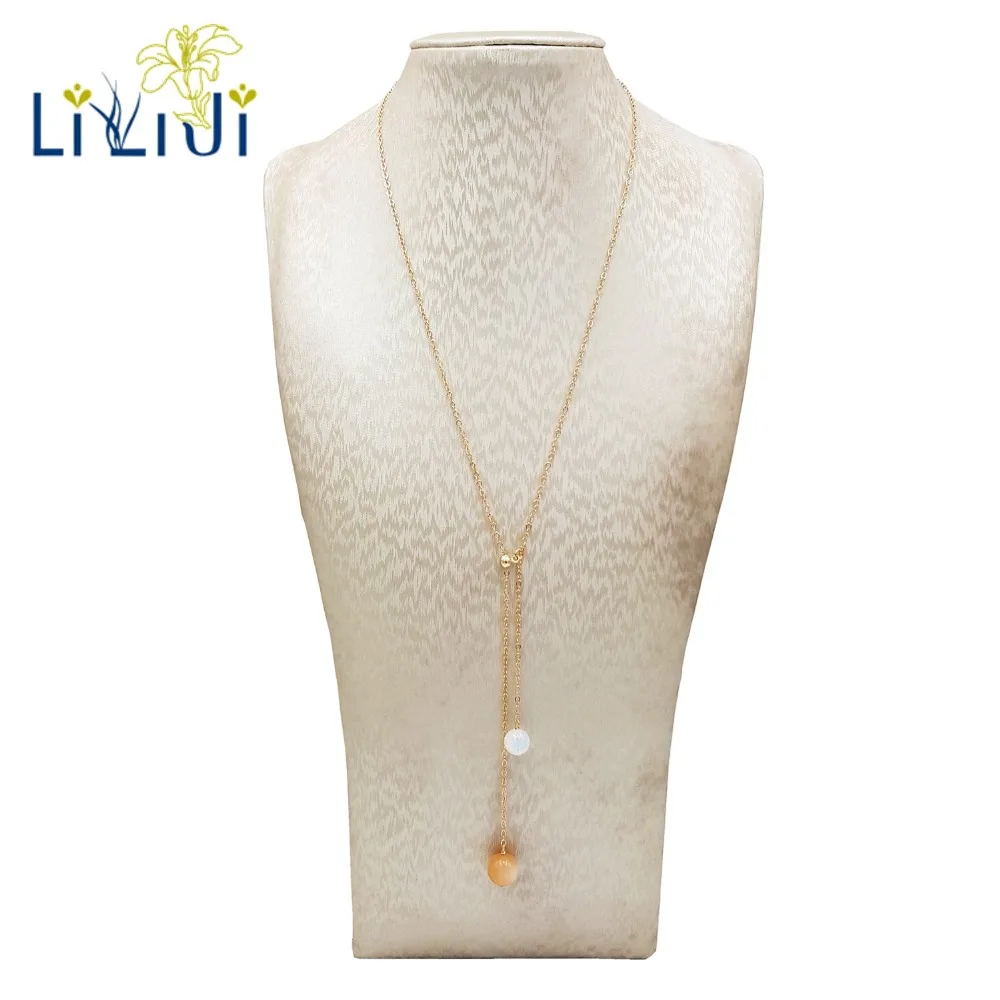 

Lii Ji Sun & Full Moon Gemstone Natural Sunstone Moonstone 14K GF Chain Pendant Necklace Delicate Jewelry For Women Gift