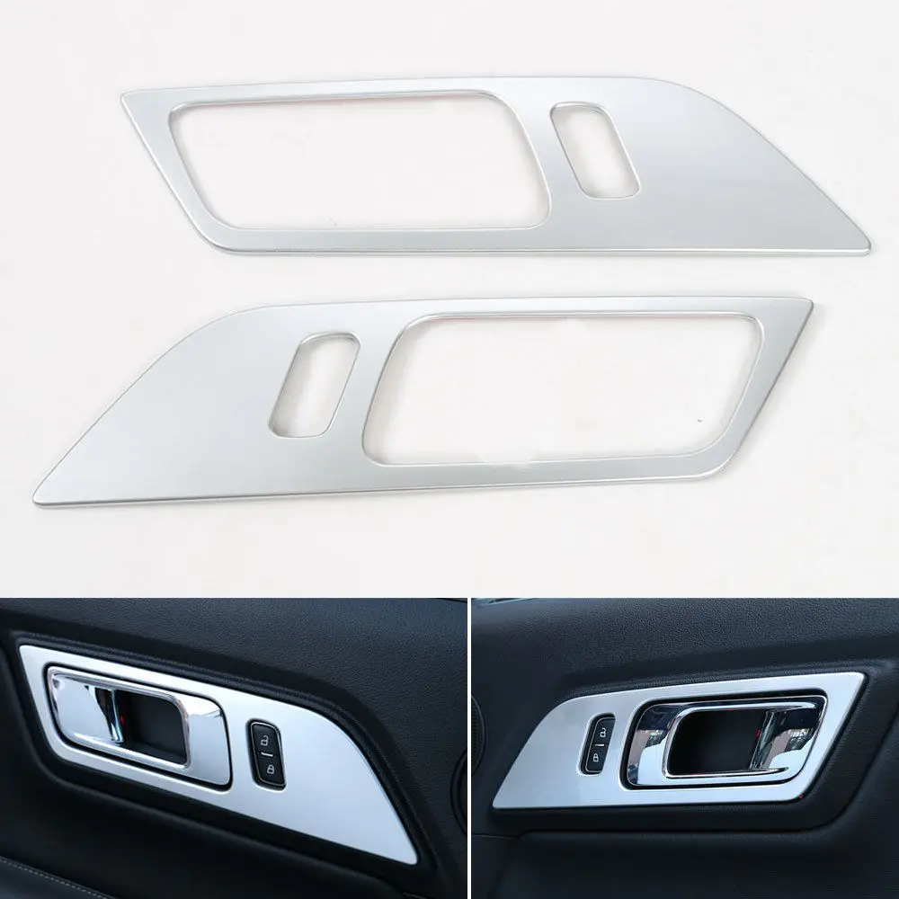 

BBQ@FUKA 2x ABS Car Interior Door Handle Cover Bowl Molding Trim Sticker Silver/Blue/Red Fit For Ford Mustang 2015-16