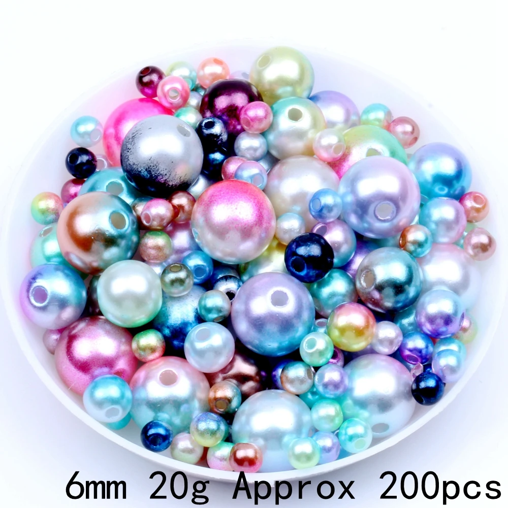 200pcs 6mm Rainbow Multicolor ABS Imitation Pearl Beads Round Loose Beads DIY Necklace&Bracelet Jewelry Craft Making Accessories